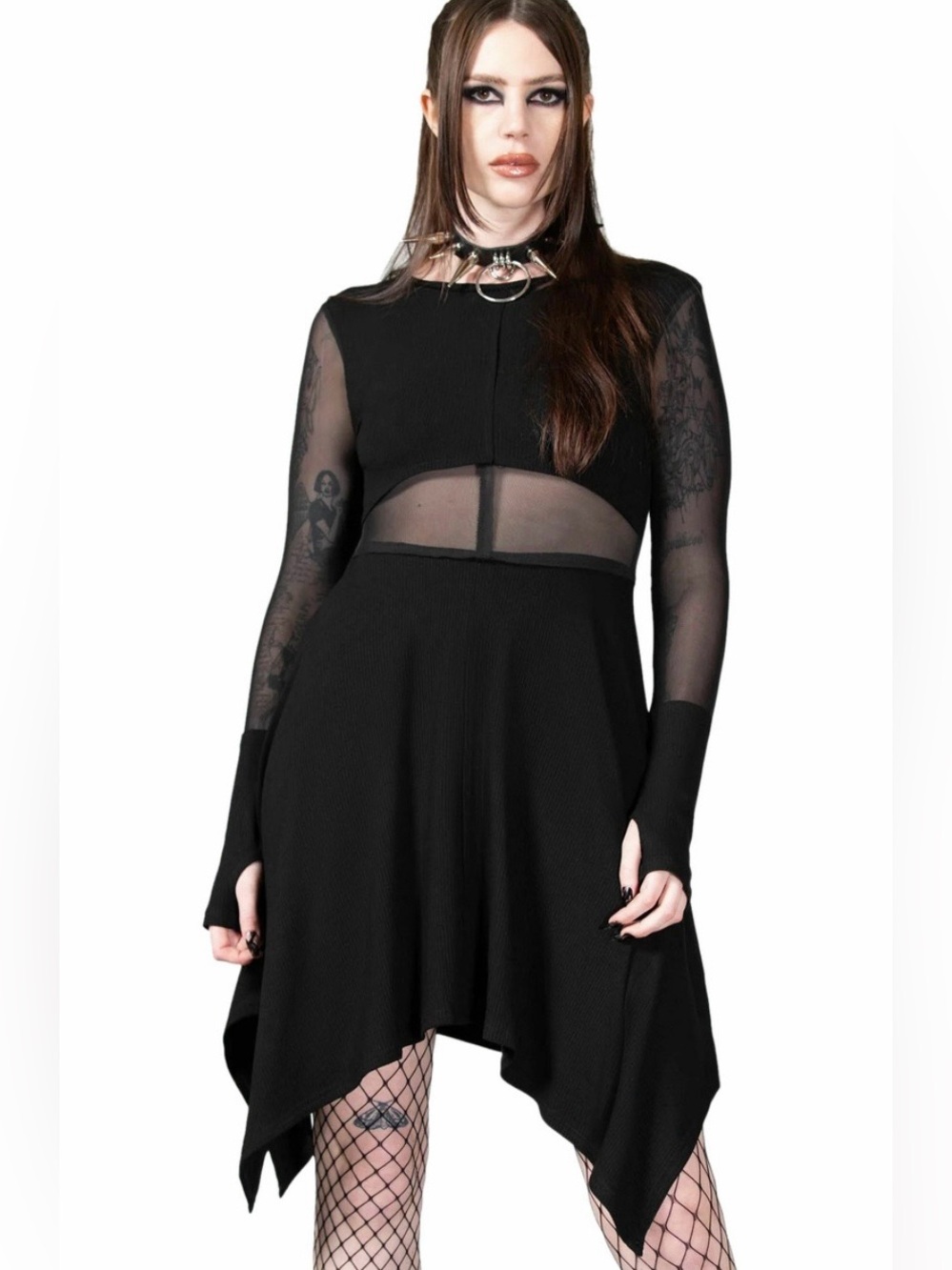 Killstar Ribbed Knit Dress with Thumbholes & Cutout Detail S